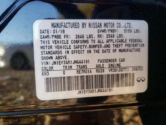 2018 Infiniti Q50 3.0t SPORT with VIN JN1EV7AR1JM444191, listed as a Copart auction lot 82993554 with NaN miles and Salvage Title. Bid and sale history available at carsss.com. Image 15.