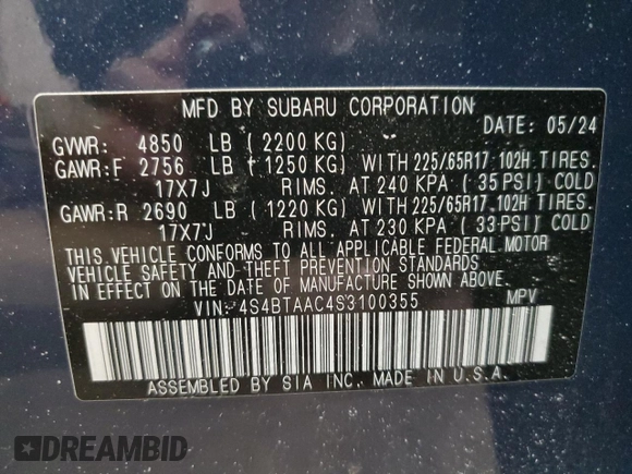 2025 Subaru Outback z VIN 4S4BTAAC4S3100355, wystawiony jako Copart lot #49111565 z przebiegiem 7 132 mil mil oraz Szkoda całkowita • Salvage title. Historia ofert i sprzedaży dostępna na DreamBid. Obrazek 14.