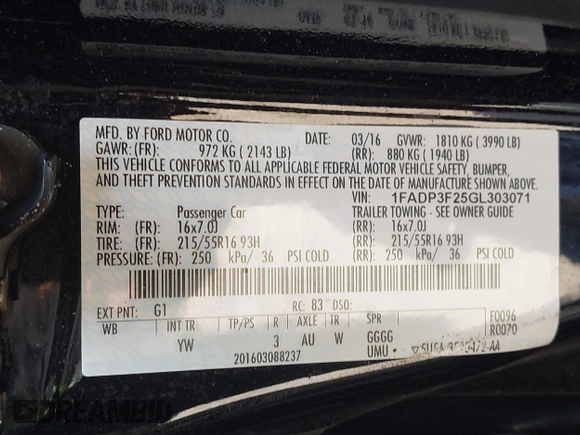 2016 Ford Focus SE с VIN 1FADP3F25GL303071, выставлен на аукционе IAAI как лот 42457227 с пробегом 128 268 миль миль и . История ставок и продаж доступна на DreamBid. Изображение 9.