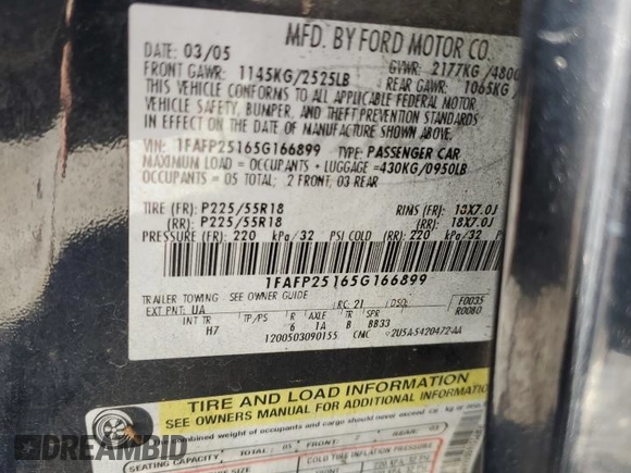 2005 Ford Five Hundred Limited with VIN 1FAFP25165G166899, listed as a Copart auction lot 76786354 with 279,765 mi miles and Salvage Title. Bid and sale history available at carsss.com. Image 14.