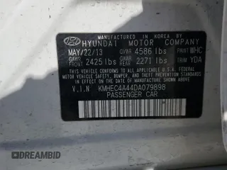 2013 Hyundai Sonata with VIN KMHEC4A44DA079898, listed as a Copart auction lot 54021585 with 203,599 mi miles and Salvage Title. Bid and sale history available at carsss.com. Image 12.