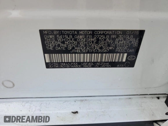 2015 Lexus LS 460 with VIN JTHBL5EF1F5135587, listed as a Copart auction lot 58524395 with 116,816 mi miles and Salvage title. Bid and sale history available at DreamBid. Image 12.