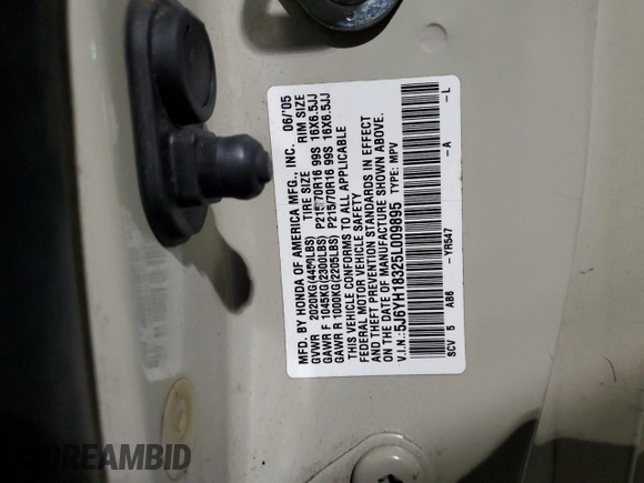 2005 Honda Element LX with VIN 5J6YH18325L009895, listed as a Copart auction lot 85440514 with Not Provided miles and Clean Title. Bid and sale history available at DreamBid. Image 13.