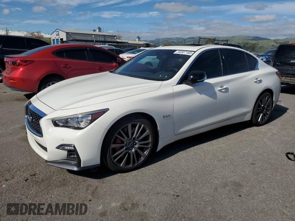 2018 Infiniti Q50 Red Sport 400 with VIN JN1FV7AP3JM640099, listed as a Copart auction lot 50307165 with 52,225 mi miles and Clean Title. Bid and sale history available at DreamBid. Image 1.