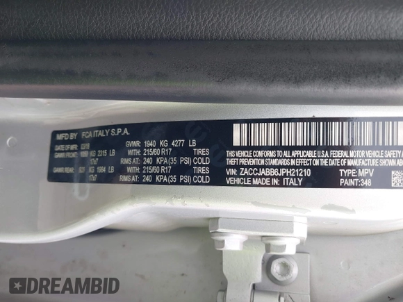 2018 Jeep Renegade Latitude z VIN ZACCJABB6JPH21210, wystawiony jako IAAI lot #42415422 z przebiegiem 79 640 mil mil oraz . Historia ofert i sprzedaży dostępna na DreamBid. Obrazek 9.