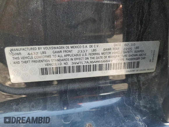 2010 Volkswagen Jetta TDI with VIN 3VWTL7AJ8AM656849, listed as a Copart auction lot 64419045 with 165,593 mi miles and Clean title. Bid and sale history available at DreamBid. Image 12.