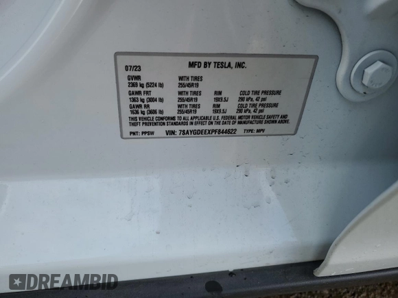 2023 Tesla Model Y Long Range with VIN 7SAYGDEEXPF844622, listed as a Copart auction lot 49094465 with 35,191 mi miles and Salvage Title. Bid and sale history available at DreamBid. Image 15.
