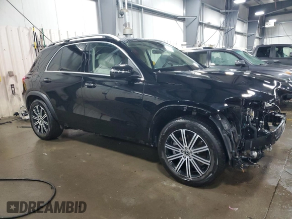 2025 Mercedes-Benz GLE 450 with VIN 4JGFB5KBXSB385683, listed as a Copart auction lot 53837845 with 1,377 mi miles and Salvage title. Bid and sale history available at DreamBid. Image 4.