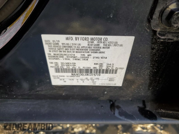 2019 Ford EcoSport SE z VIN MAJ6S3GLXKC274710, wystawiony jako Copart lot #86372834 z przebiegiem 66 222 mil mil oraz Szkoda całkowita • Salvage title. Historia ofert i sprzedaży dostępna na DreamBid. Obrazek 13.