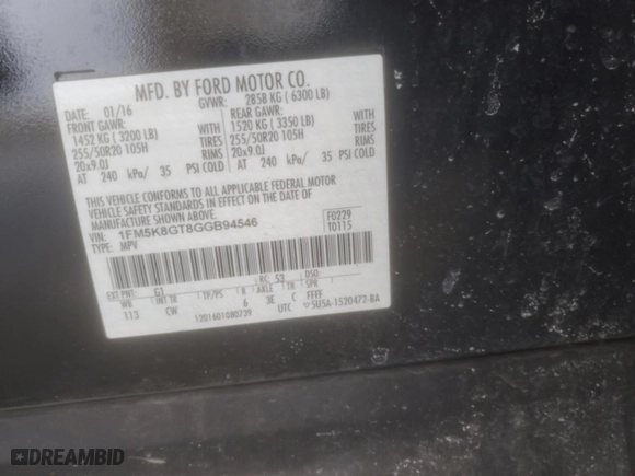 2016 Ford Explorer Sport with VIN 1FM5K8GT8GGB94546, listed as a Copart auction lot 45690805 with 120,462 mi miles and Salvage Title. Bid and sale history available at carsss.com. Image 15.