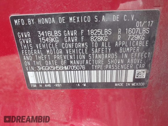 2017 Honda Fit LX with VIN 3HGGK5H56HM705076, listed as a IAAI auction lot 42398887 with 183,377 mi miles and . Bid and sale history available at DreamBid. Image 9.