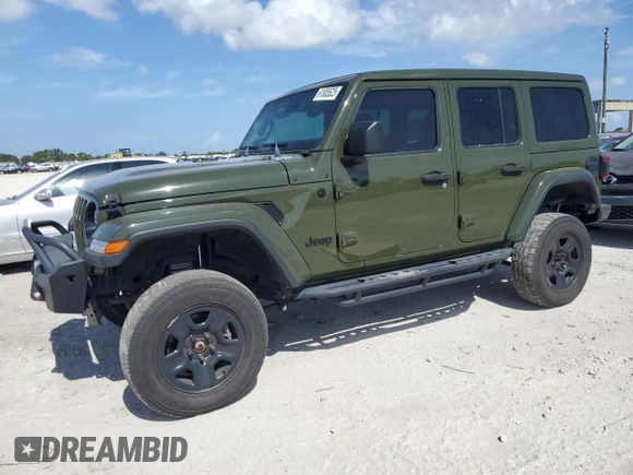 2021 Jeep Wrangler Unlimited Sahara Altitude with VIN 1C4HJXEM9MW596278, listed as a Copart auction lot 61005625 with 47,033 mi miles and Salvage title. Bid and sale history available at DreamBid. Image 1.
