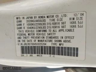 2005 Honda CR-V EX with VIN JHLRD78845C025264, listed as a IAAI auction lot 41752341 with 196,753 mi miles. Bid and sale history available at carsss.com. Image 9.