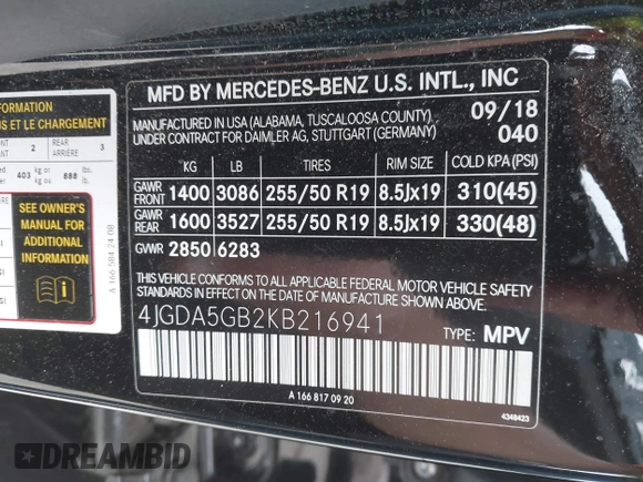 2019 Mercedes-Benz GLE 400 z VIN 4JGDA5GB2KB216941, wystawiony jako IAAI lot #42276714 z przebiegiem 17 992 mil mil oraz . Historia ofert i sprzedaży dostępna na DreamBid. Obrazek 9.