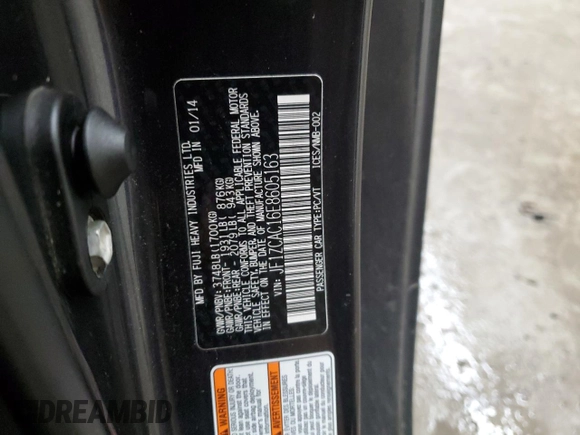 2014 Subaru BRZ Limited with VIN JF1ZCAC16E8605163, listed as a Copart auction lot 88746765 with 81,834 mi miles and Salvage title. Bid and sale history available at DreamBid. Image 12.