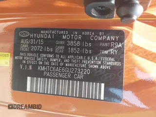2016 Hyundai Veloster Turbo with VIN KMHTC6AE6GU273220, listed as a IAAI auction lot 42729369 with 103,933 mi miles and . Bid and sale history available at DreamBid. Image 9.
