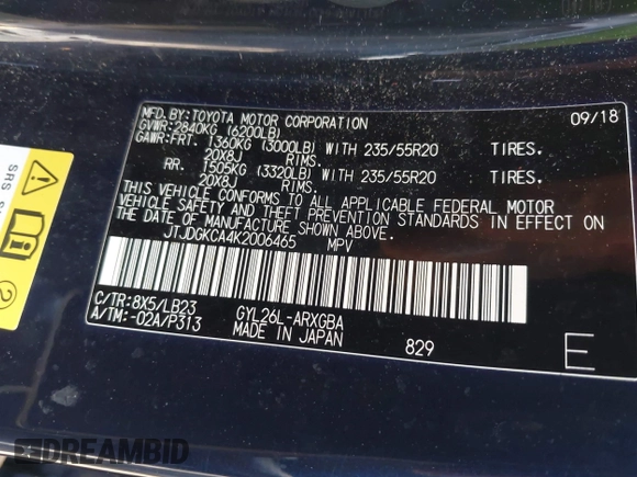 2019 Lexus RX 450hL Premium with VIN JTJDGKCA4K2006465, listed as a IAAI auction lot 42079022 with 77,241 mi miles and . Bid and sale history available at DreamBid. Image 9.