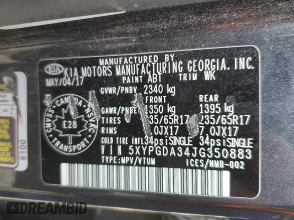 2018 Kia Sorento LX with VIN 5XYPGDA34JG350883, listed as a Copart auction lot 50384765 with 0 mi miles and Clean Title. Bid and sale history available at carsss.com. Image 13.