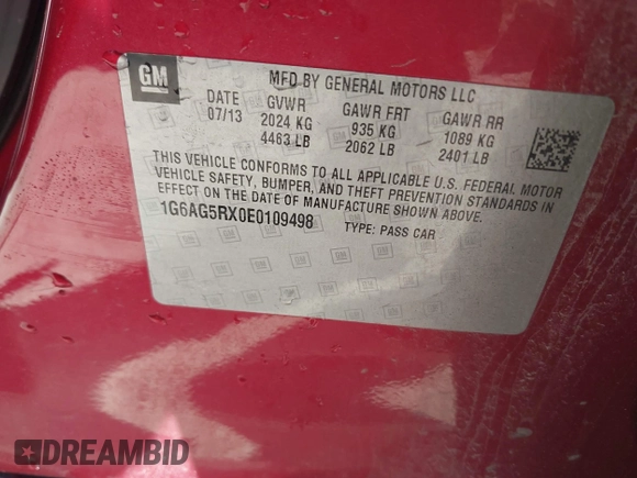 2014 Cadillac ATS Standard AWD with VIN 1G6AG5RX0E0109498, listed as a IAAI auction lot 41974594 with 137,072 mi miles and . Bid and sale history available at carsss.com. Image 9.