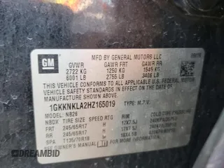 2017 GMC Acadia SLE z VIN 1GKKNKLA2HZ165019, wystawiony jako Copart lot #52630245 z przebiegiem 185 445 mil mil oraz Szkoda całkowita • Salvage title. Historia ofert i sprzedaży dostępna na DreamBid. Obrazek 12.