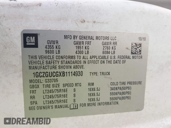 2011 Chevrolet Express Cargo Van with VIN 1GCZGUCGXB1114930, listed as a IAAI auction lot 42015104 with 364,789 mi miles. Bid and sale history available at carsss.com. Image 9.