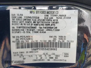 2005 Ford Taurus SE with VIN 1FAFP53255A228082, listed as a IAAI auction lot 42183671 with 95,382 mi miles and . Bid and sale history available at DreamBid. Image 9.