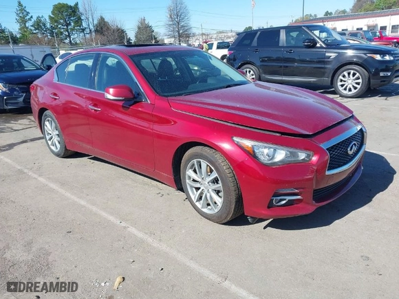 2015 Infiniti Q50 with VIN JN1BV7AR6FM420284, listed as a IAAI auction lot 41795605 with 160,353 mi miles. Bid and sale history available at carsss.com. Image 1.