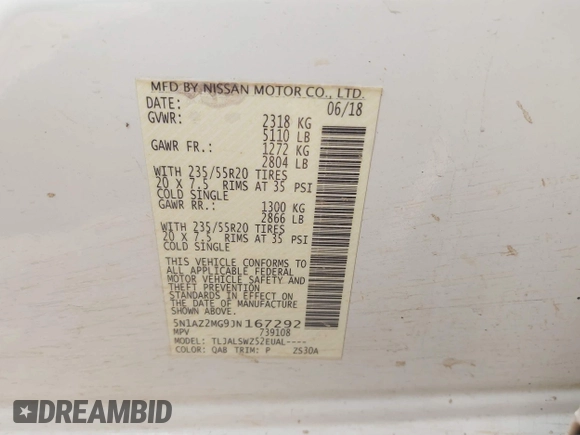 2018 Nissan Murano SV with VIN 5N1AZ2MG9JN167292, listed as a IAAI auction lot 42007243 with 141,191 mi miles and . Bid and sale history available at carsss.com. Image 9.