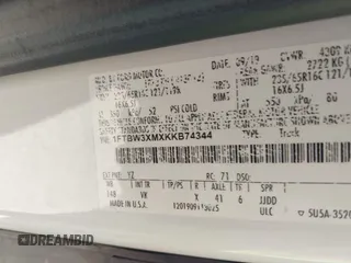 2019 Ford Transit с VIN 1FTBW3XMXKKB74344, выставлен на аукционе IAAI как лот 42131484 с пробегом 181 395 миль миль и . История ставок и продаж доступна на DreamBid. Изображение 9.