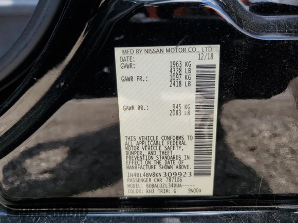 2019 Nissan Altima S z VIN 1N4BL4BV8KN309923, wystawiony jako Copart lot #56435665 z przebiegiem 101 234 mil mil oraz Szkoda całkowita • Salvage title. Historia ofert i sprzedaży dostępna na DreamBid. Obrazek 12.