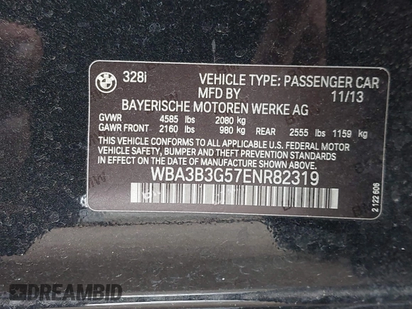 2014 BMW 3 Series 328i xDrive with VIN WBA3B3G57ENR82319, listed as a IAAI auction lot 41655950 with 130,926 mi miles. Bid and sale history available at carsss.com. Image 9.