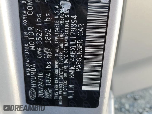 2017 Hyundai Accent SE z VIN KMHCT4AEXHU179394, wystawiony jako Copart lot #57889085 z przebiegiem 76 006 mil mil oraz Szkoda całkowita • Salvage title. Historia ofert i sprzedaży dostępna na DreamBid. Obrazek 12.