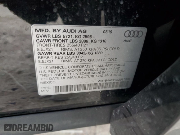 2019 Audi SQ5 Premium Plus z VIN WA1B4AFY7K2087073, wystawiony jako Copart lot #88256655 z przebiegiem 46 389 mil mil oraz Szkoda całkowita • Salvage title. Historia ofert i sprzedaży dostępna na DreamBid. Obrazek 16.