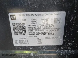 2022 Chevrolet Equinox LT with VIN 2GNAXUEV5N6140000, listed as a IAAI auction lot 41629013 with 57,626 mi miles. Bid and sale history available at carsss.com. Image 9.