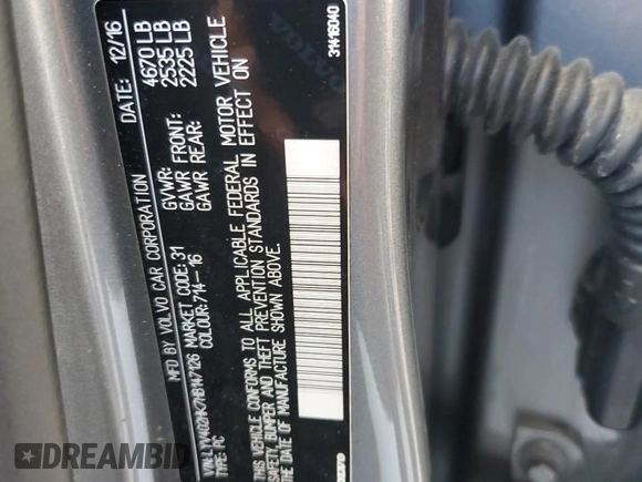 2017 Volvo S60 Inscription with VIN LYV402HK7HB147126, listed as a Copart auction lot 53327025 with 120,135 mi miles and Salvage title. Bid and sale history available at DreamBid. Image 12.