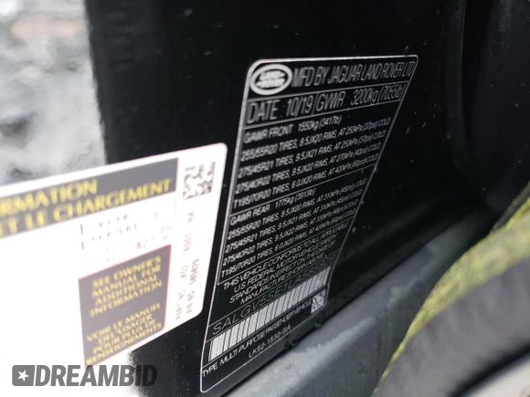 2020 Land Rover Range Rover Autobiography with VIN SALGV5SE1LA585829, listed as a Copart auction lot 54147064 with 83,016 mi miles and Salvage title. Bid and sale history available at DreamBid. Image 13.