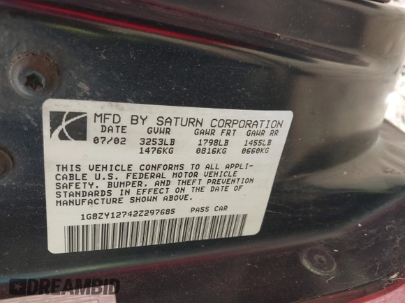 2002 Saturn SC with VIN 1G8ZY12742Z297685, listed as a IAAI auction lot 41930798 with Not Provided miles. Bid and sale history available at carsss.com. Image 9.