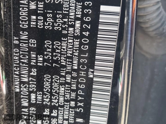 2020 Kia Telluride S with VIN 5XYP6DHC3LG042633, listed as a Copart auction lot 54906345 with Not provided miles and Salvage title. Bid and sale history available at DreamBid. Image 13.