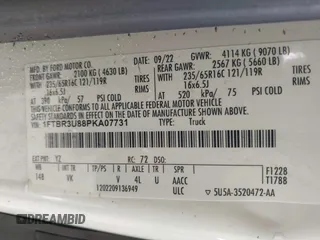 2023 Ford Transit Cargo with VIN 1FTBR3U88PKA07731, listed as a IAAI auction lot 41781986 with 37,044 mi miles and . Bid and sale history available at DreamBid. Image 9.
