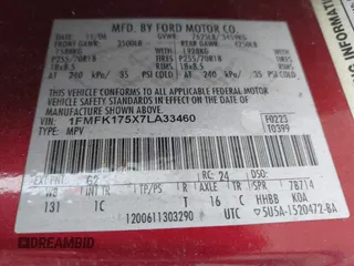2007 Ford Expedition Max Eddie Bauer с VIN 1FMFK175X7LA33460, выставлен на аукционе IAAI как лот 41965513 с пробегом 260 723 миль миль и . История ставок и продаж доступна на DreamBid. Изображение 9.