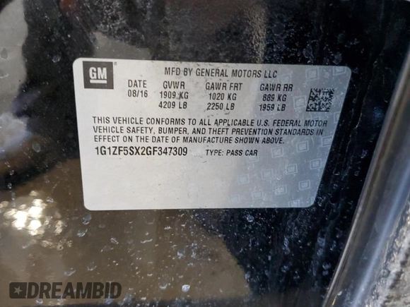 2016 Chevrolet Malibu LT with VIN 1G1ZF5SX2GF347309, listed as a Copart auction lot 47614185 with 98,994 mi miles and Salvage Title. Bid and sale history available at DreamBid. Image 13.