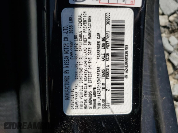 2016 Nissan 370Z with VIN JN1AZ4EH6GM936789, listed as a Copart auction lot 61375874 with 65,169 mi miles and Salvage Title. Bid and sale history available at carsss.com. Image 12.
