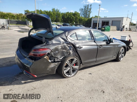 2024 Genesis G70 Sport Advanced with VIN KMTG54SE3RU137196, listed as a Copart auction lot 76329834 with 1,348 mi miles and Salvage Title. Bid and sale history available at DreamBid. Image 3.