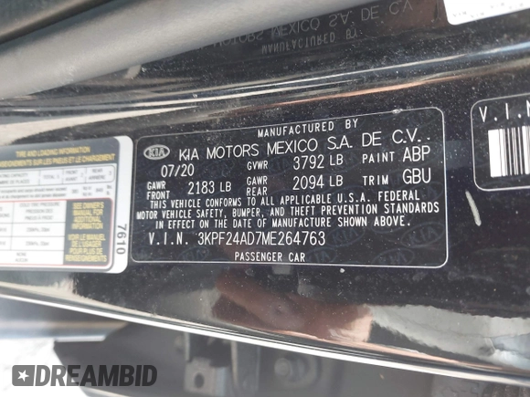 2021 Kia Forte LXS z VIN 3KPF24AD7ME264763, wystawiony jako IAAI lot #42477136 z przebiegiem 48 667 mil mil oraz . Historia ofert i sprzedaży dostępna na DreamBid. Obrazek 9.