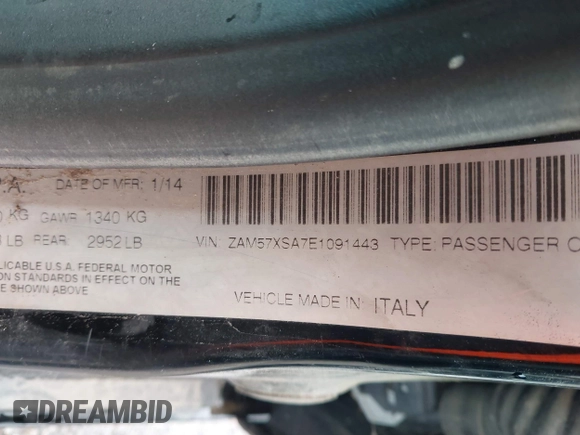 2014 Maserati Ghibli z VIN ZAM57XSA7E1091443, wystawiony jako IAAI lot #42163436 z przebiegiem 76 762 mil mil oraz . Historia ofert i sprzedaży dostępna na DreamBid. Obrazek 9.