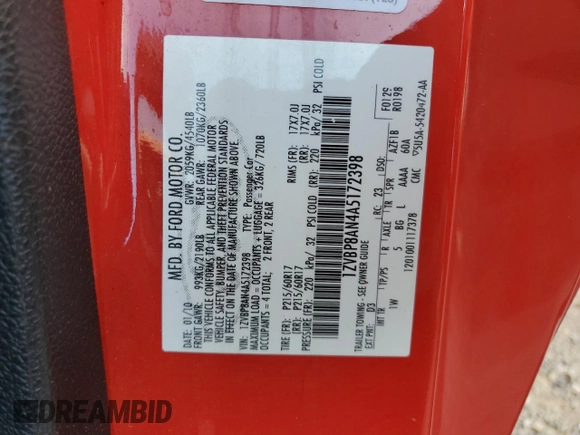 2010 Ford Mustang V6 with VIN 1ZVBP8AN4A5172398, listed as a Copart auction lot 50214925 with 113,094 mi miles and Salvage Title. Bid and sale history available at DreamBid. Image 12.