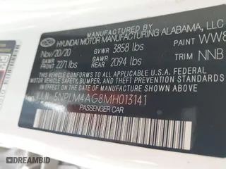 2021 Hyundai Elantra SEL with VIN 5NPLM4AG8MH013141, listed as a IAAI auction lot 41730217 with 75,651 mi miles. Bid and sale history available at carsss.com. Image 9.