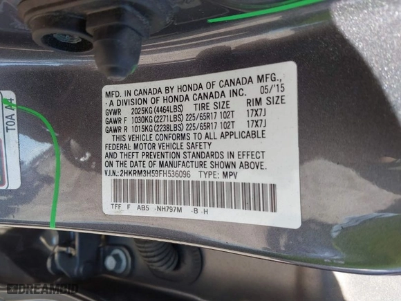 2015 Honda CR-V EX with VIN 2HKRM3H59FH536096, listed as a IAAI auction lot 41894000 with 31,646 mi miles. Bid and sale history available at carsss.com. Image 9.