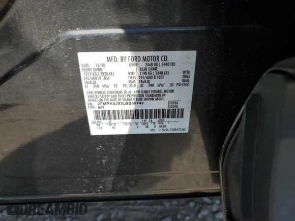 2020 Ford Edge SEL с VIN 2FMPK4J93LBB60742, выставлен на аукционе Copart как лот 52604255 с пробегом 37 659 миль миль и Списание • Salvage title. История ставок и продаж доступна на DreamBid. Изображение 14.