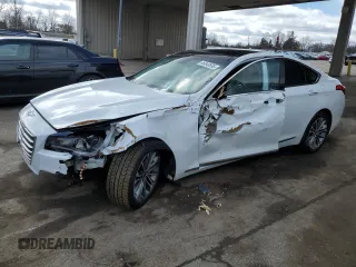 2015 Hyundai Genesis 3.8L with VIN KMHGN4JE7FU047587, listed as a Copart auction lot 46643935 with 94,785 mi miles and Salvage Title. Bid and sale history available at carsss.com. Image 1.